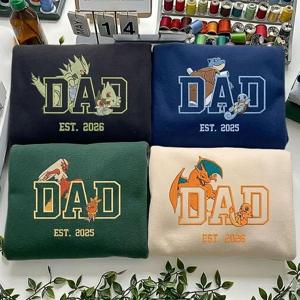 PokaDad Embroidered Sweatshirt with Custom Anime Characters for Fathers Day or Birthday
