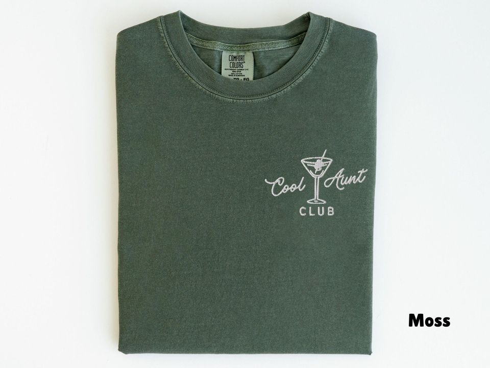 Embroidered Comfort Colors Cool Aunt Club Shirt, Pregnancy Announcement New Aunt Shirt, Gift for New Aunt, Auntie Martini Shirt