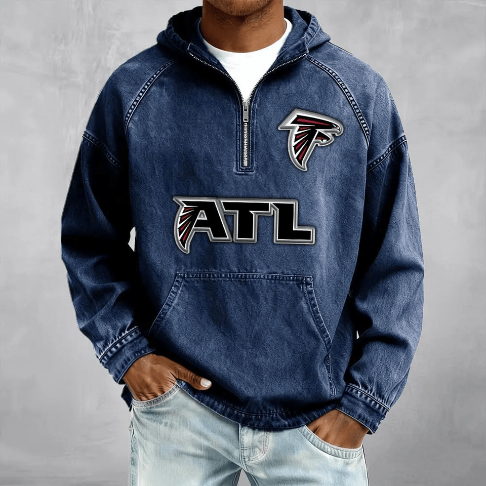 Atlanta Falcons Men's Denim Long - Sleeve Half-Zip Denim Hoodies