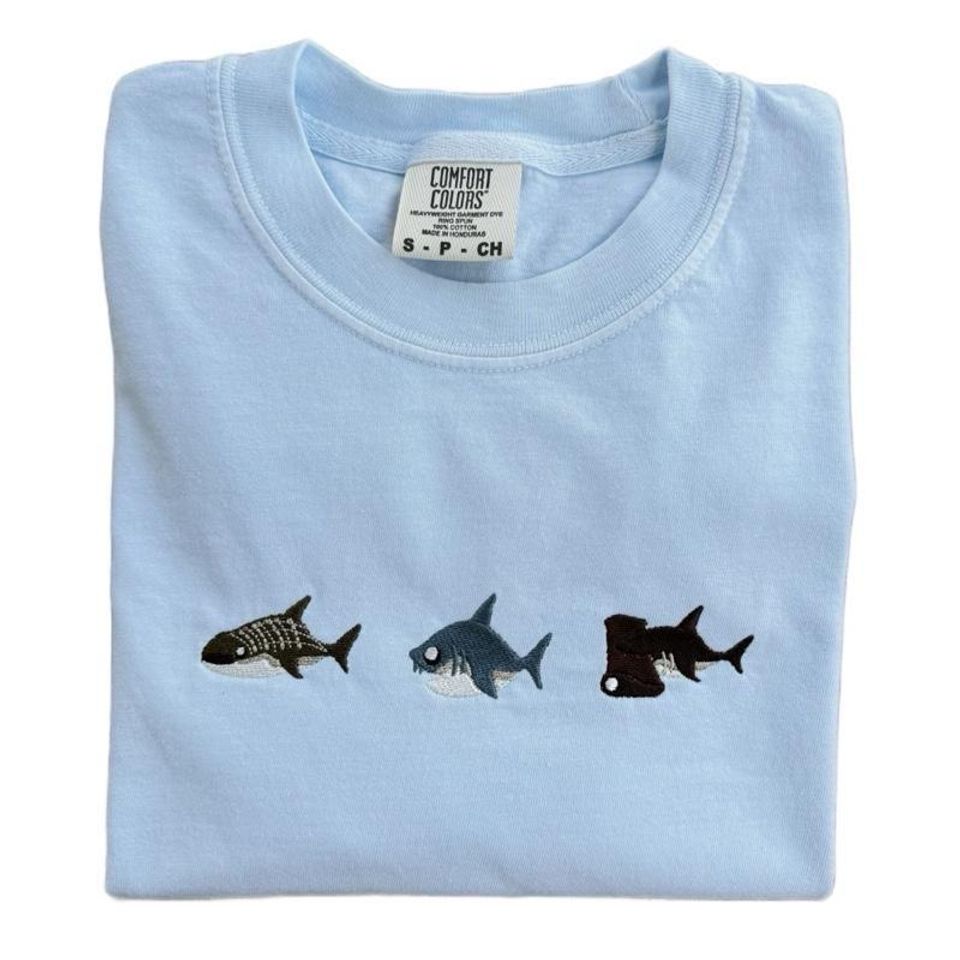 Island Sharks Animal Crossing Inspired Embroidered T-shirt