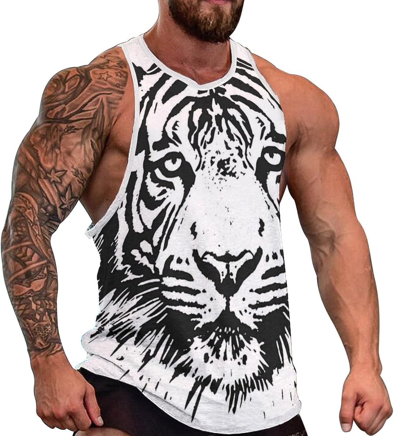 Mens Graphic Tank Tops Animal Print Oversized Stringer T-Shirts Summer Cool Casual Undershirts Fashion Tees Sleeveless Round Neck Muscle Tank Tops