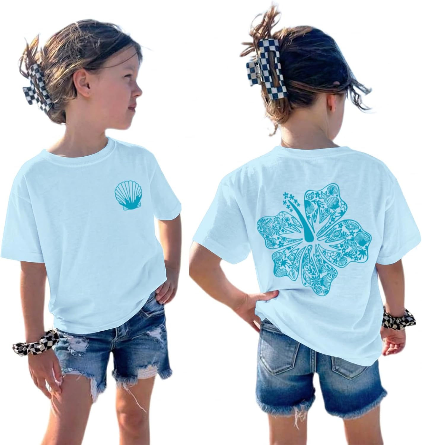 Girls Cute Hawaiian Beach T Shirts Kids Pink Hibiscus Flower Shirt Oversized Aesthetic Graphic Tees Summer Tops