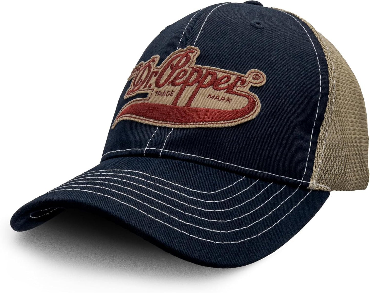 Vintage Drink Dr Pepper Hat - Mesh Back Dr Pepper Soda Baseball Cap (Navy and Beige)