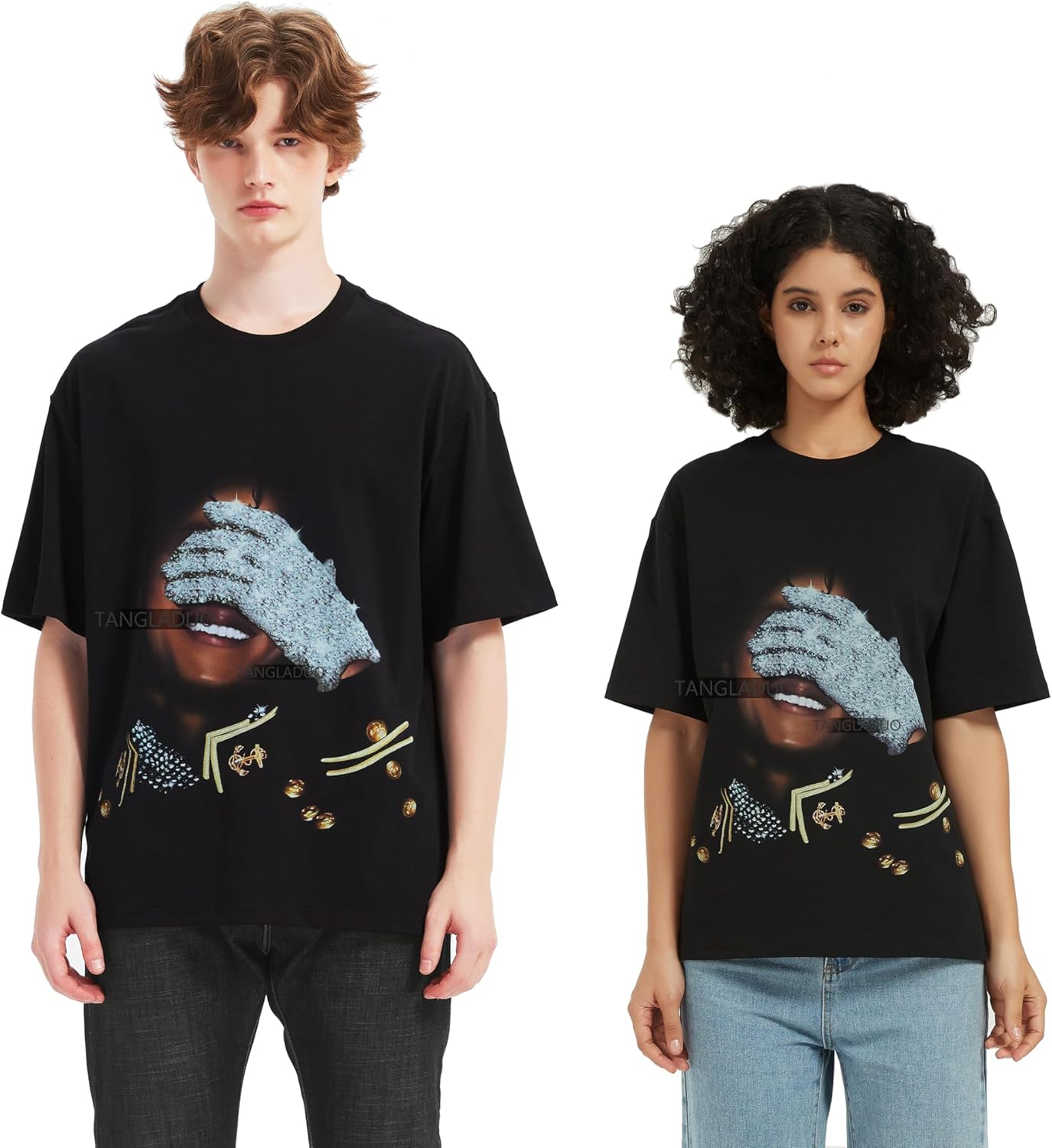 Mens Graphic Tee, Oversized for Men, Rhinestone T-Shirt