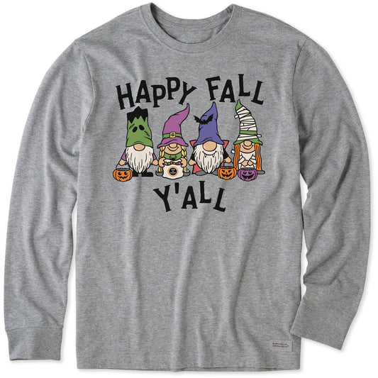 Men's Happy Fall Y'All Halloween Gnomes Long Sleeve Crusher Tee