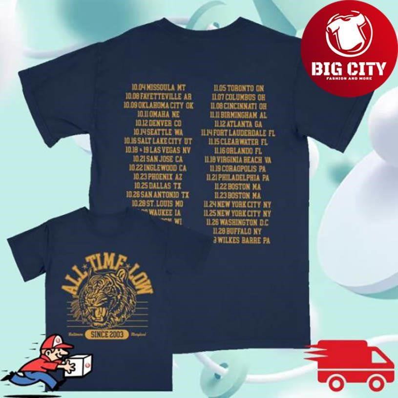 All Time Low Tiger Dateback 2025 New Two Sided Shirt