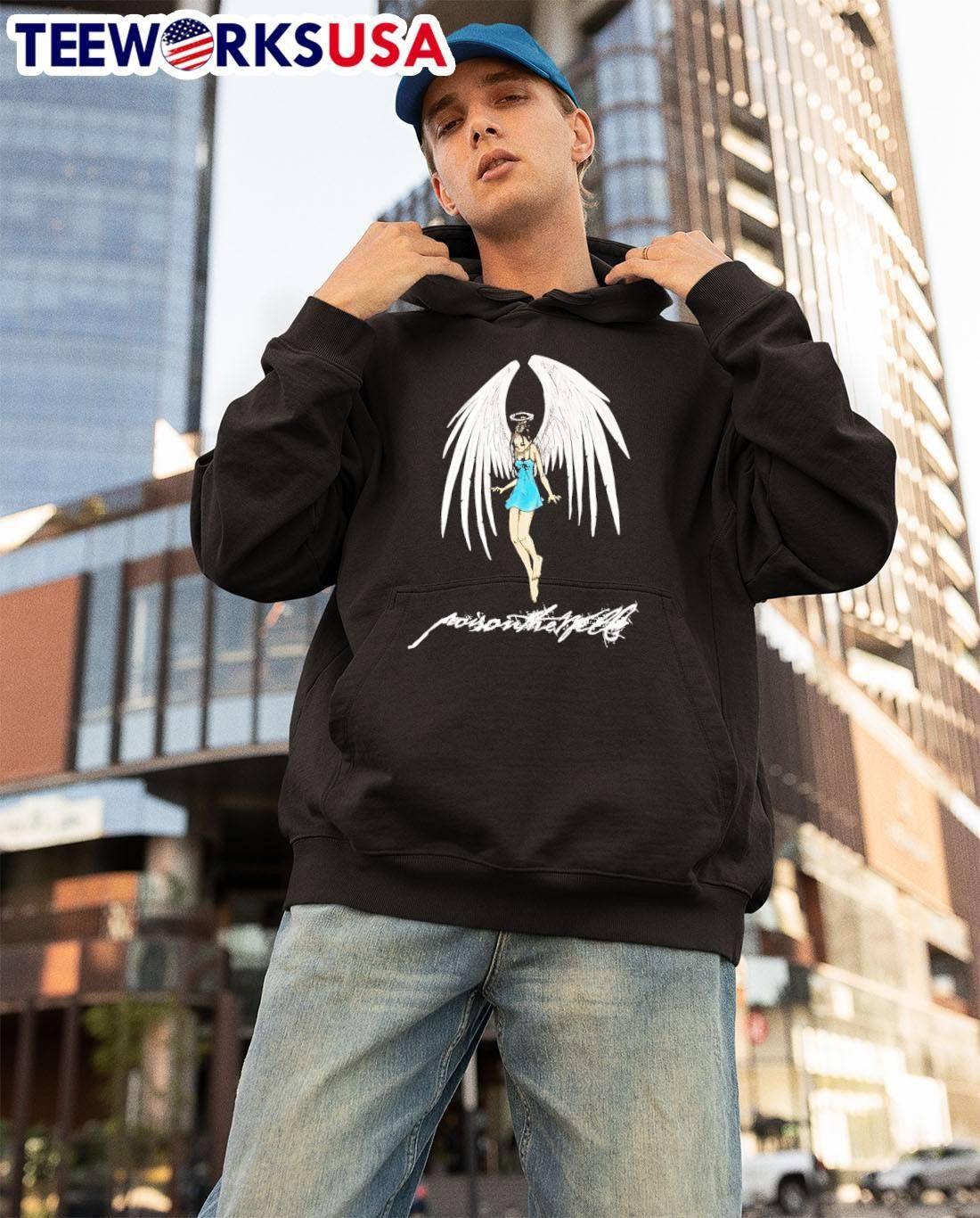 Angel with Poison The Well Script Graphic Design shirt