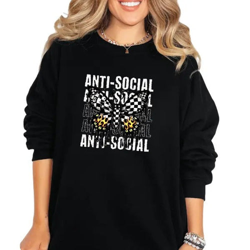 "Antisocial Butterfly" Crewneck Sweatshirt, T Shirt, or Hoodie Aesthetic Pullover | Punk Rocker Style | Alt Style, Unisex...
