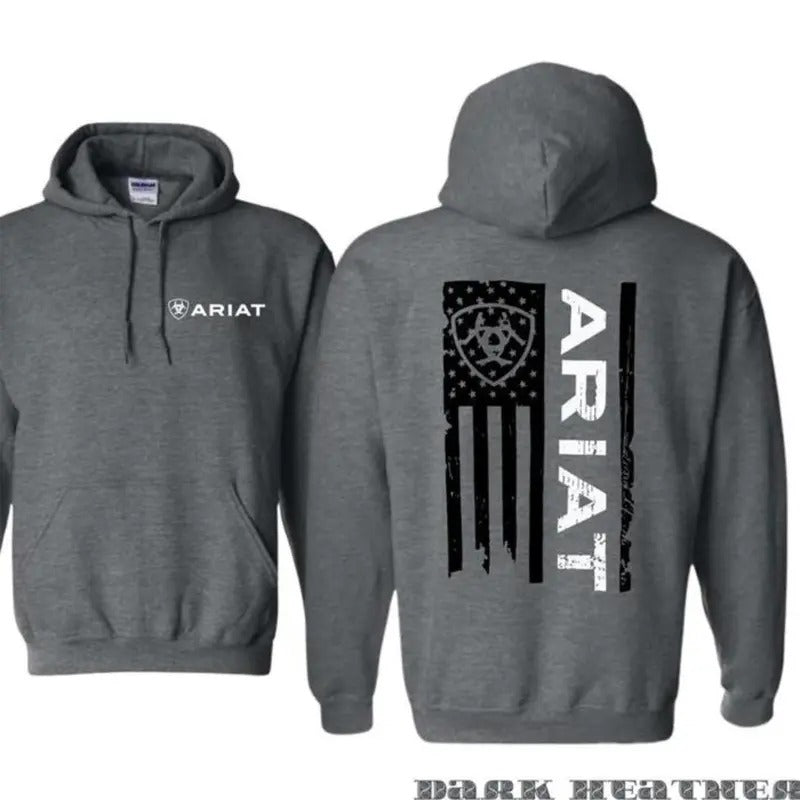 Ariat Hoodie - Classic American Flag Design with Bold Ariat Logo, Perfect for Western Lifestyle Enthusiasts, Comfortable Unisex Hoodie for Patriotic Style and Everyday Wear Menswear Sweaters