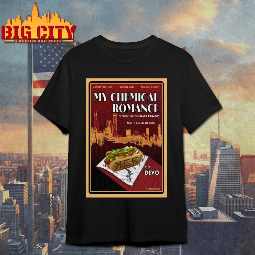Aug 29 2025 My Chemical Romance Concert Chicago, IL With Devo Poster Shirt