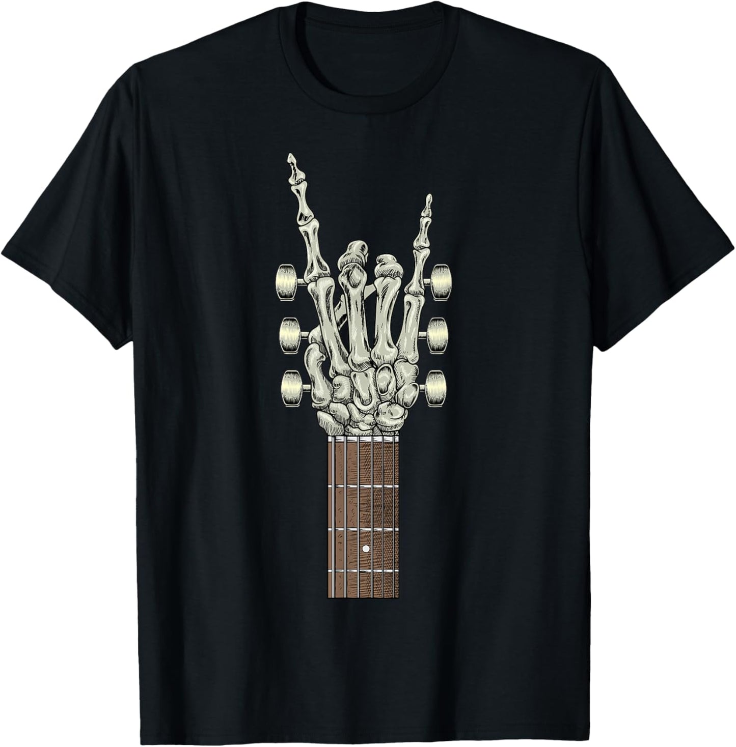 Rock On Skeleton Hand Guitar Gifts Men Graphic Tee Rock Band T-Shirt