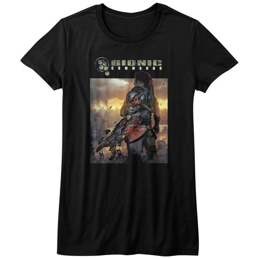 Bionic Commando Girls Juniors S/S T-Shirt - The World Burn - Solid Black