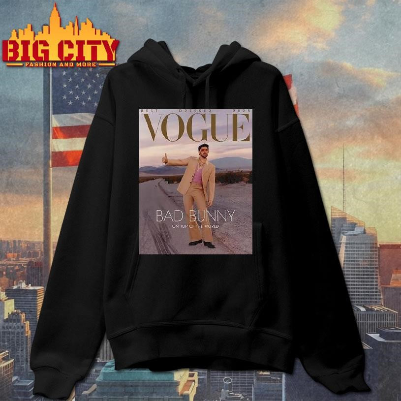 Bad Bunny Graces The Cover Of Vogue Magazine Best Dressed 2025 On Top Of The World Shirt