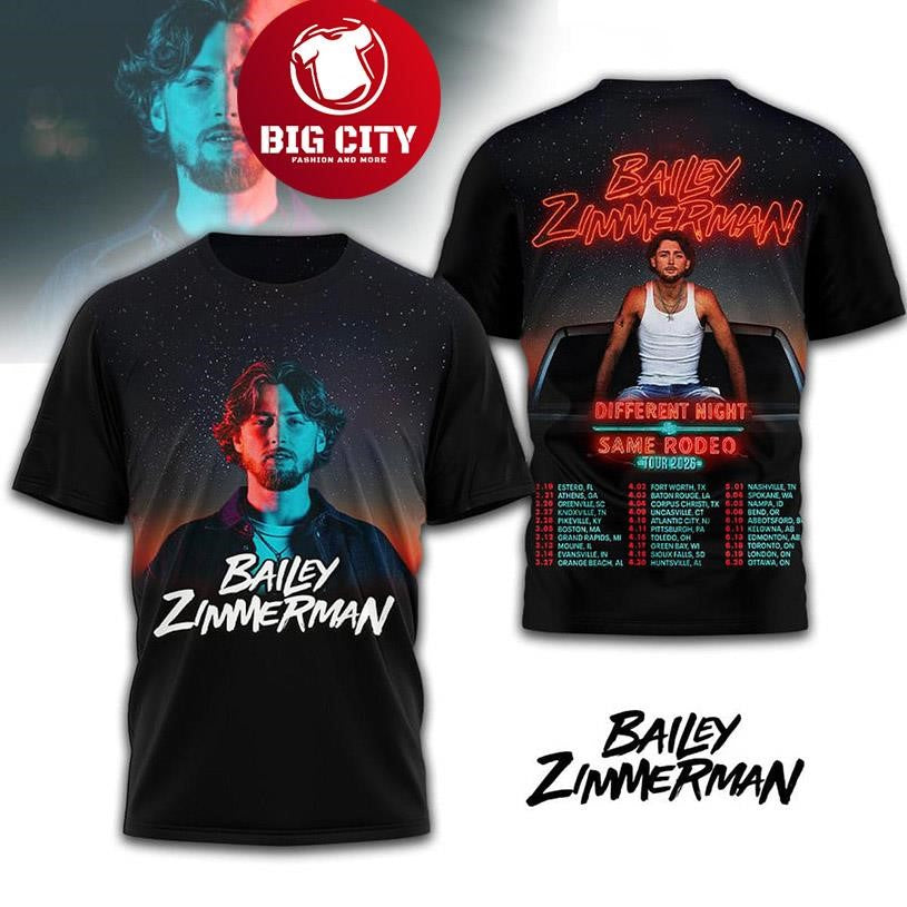 Bailey Zimmerman Different Night Same Rodeo Tour 2026 Two Sided Shirt