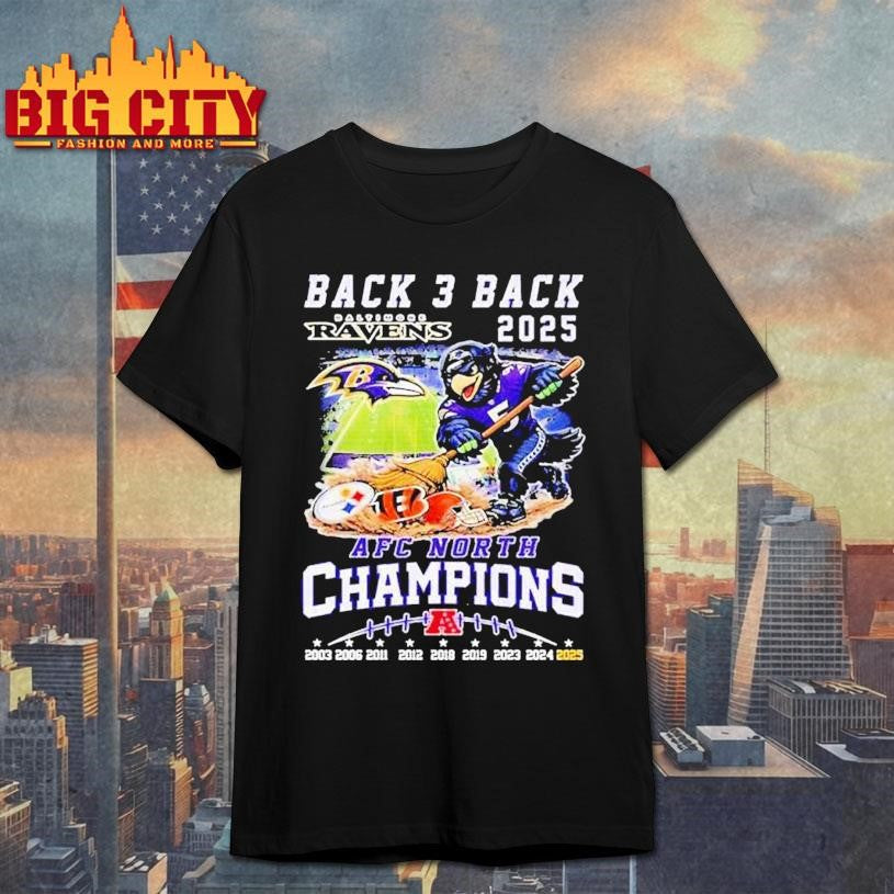 Baltimore Ravens Back 3 Back 2025 Afc North Champions Mascot Shirt