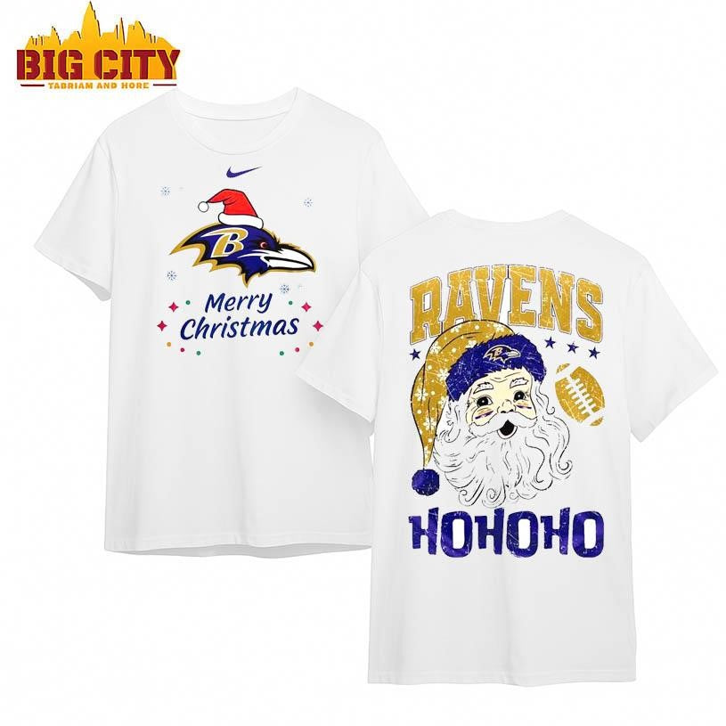 Baltimore Ravens Merry Christmas Santa Claus 2025 Two Sided Shirt