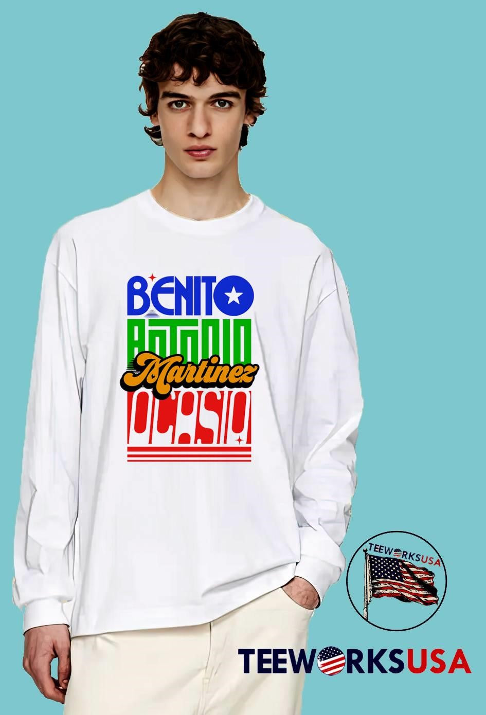 Benito Antonio Martinez Ocasio colorful bold typography text shirt