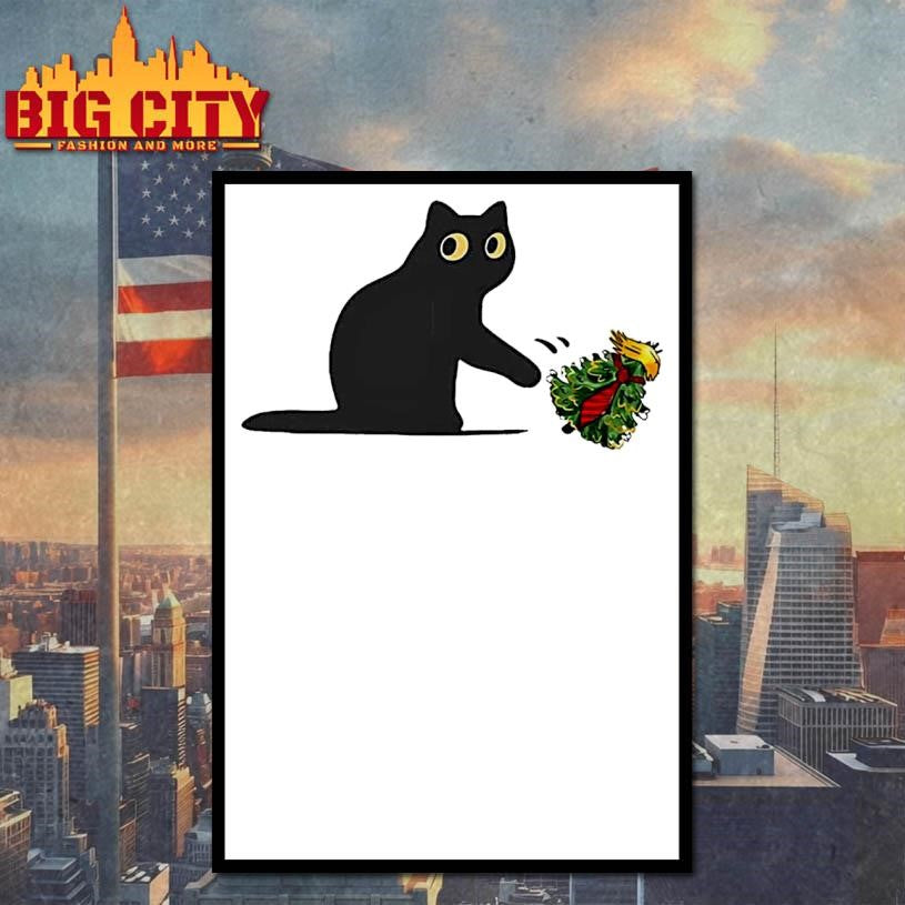 Black Cat Pushing Trump Christmas Tree Shirt