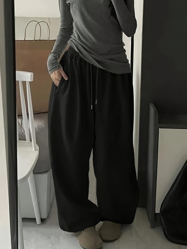 "Black Oversized" Wide Leg Sweatpants - Women's Casual Baggy Lounge Pants