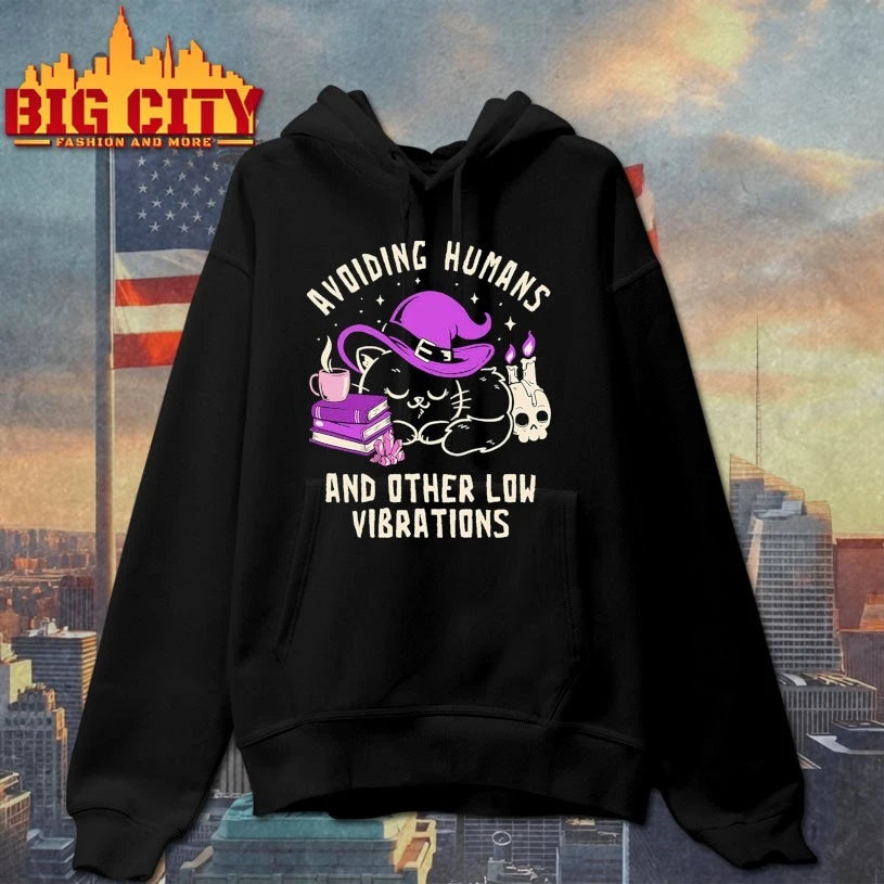 Black cat Avoiding Humans And Other Low Vibrations shirt