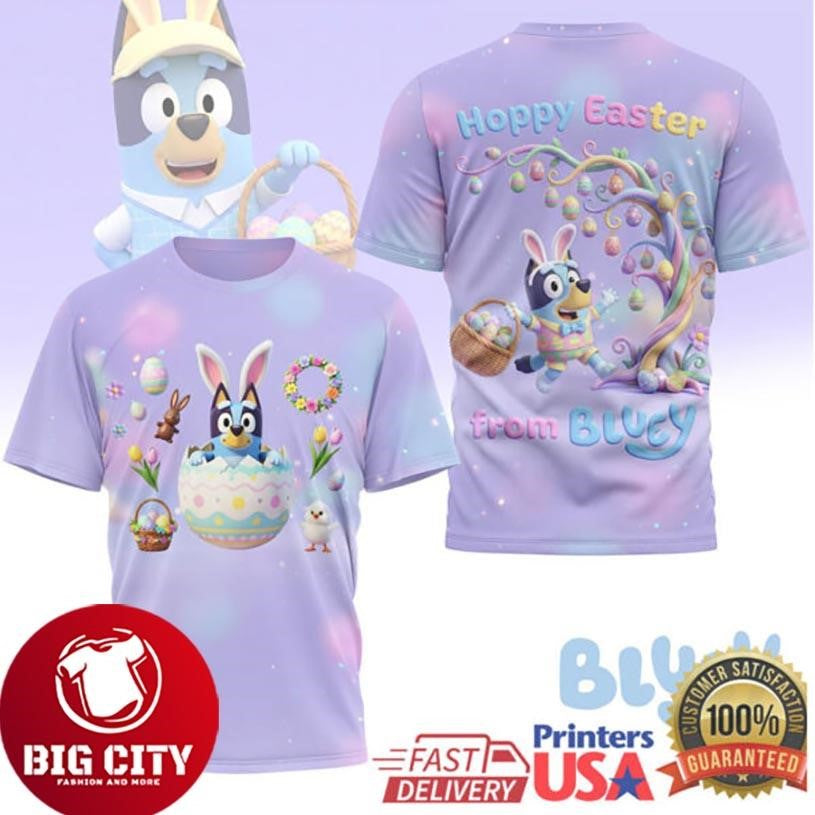 Bluey Hoppy Easter From Bluey Pastel Bunny Egg Purple Two Sided Shirt