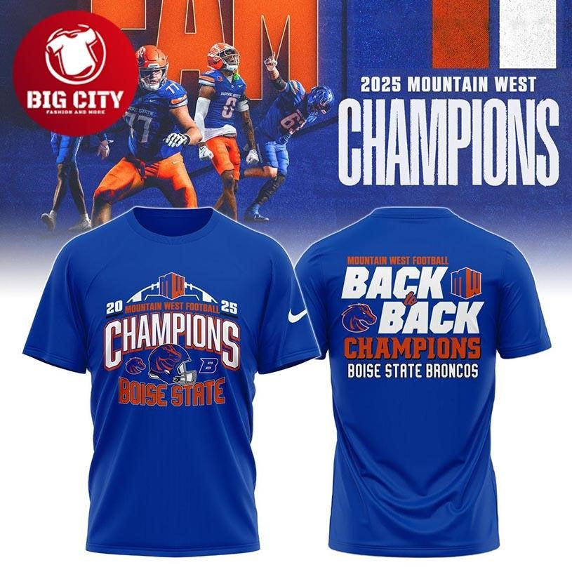 Boise State Broncos 2025 Mountain West Champions Back2Back Two Sided Shirt