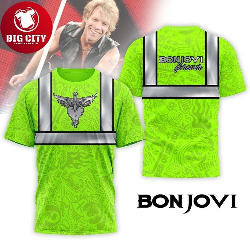 Bon Jovi Forever Neon Green High Visibility Safety 2025 Two Sided Shirt