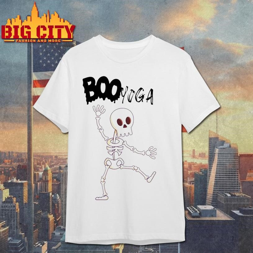 Booyoga Dancing Skeleton Yoga Halloween Design Boxy Shirt