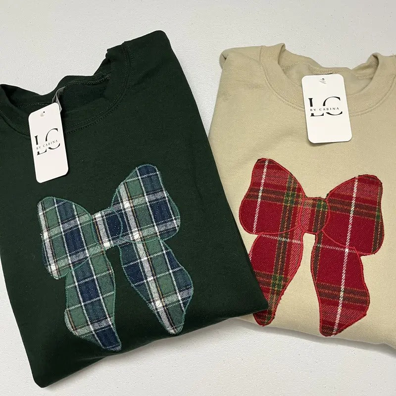 Bow Applique Embroidered Christmas Sweater | Festive Holiday Sweater | Cozy Christmas Bow Sweatshirt | Perfect for Holiday Parties | Unisex Christmas Apparel
