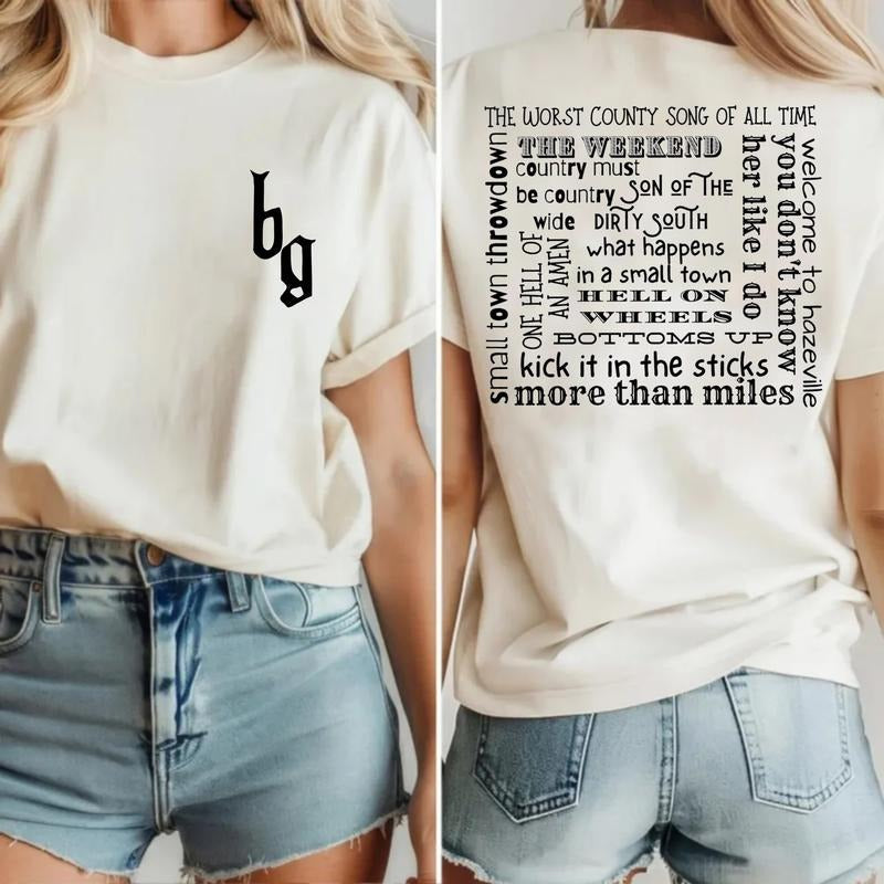 BrantIey GiIbert 2 Sides Tee, Country Rock Concert Outfit, Fan Merch, Cowboy T Shirt, Unisex Short Sleeve Tee Top Womenswear