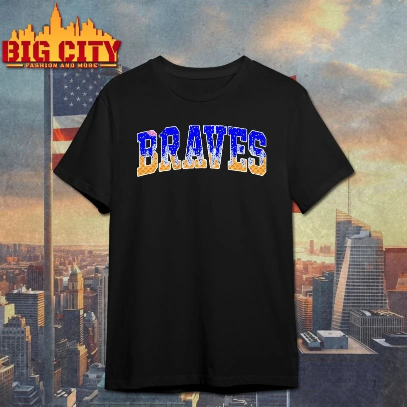 Braves Royal Blue Silver Grey Drip Arched Varsity Drippy Ice cream waffle Cone Mascot Sublimation shirts