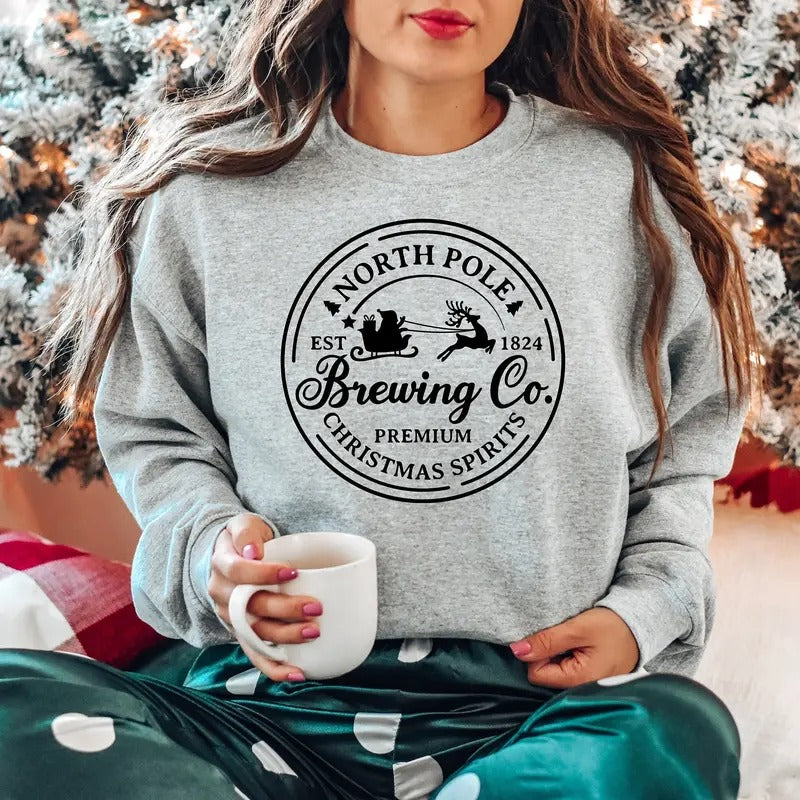 Brewing Co North Pole Sweatshirt, Vintage Christmas Sweatshirt, Winter Holiday Sweatshirt, Winter Sweatshirt, Xmas Christmas Sweater, Xmas Christmas Gift Shirt