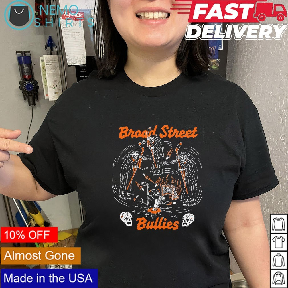 Broad street bullies welcome to Philadelphia Flyers Pittsburgh reaper skeleton shirt