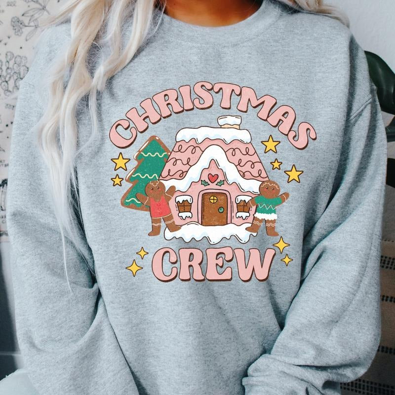 CHRISTMAS CREW GINGERBREAD HOUSE CREWNECK ( CHRISTMAS CREWNECK HOLIDAY CREWNECK SWEATSHIRT, RUNS TRUE TO SIZE GO UP ONE SIZE FOR THE OVERSIZED LOOK CASUAL WEAR HOLIDAY APPAREL) Womenswear Hoodie