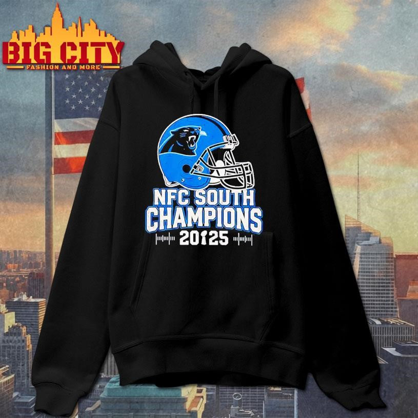 Carolina Panthers NFC South 2025 Champions helmet shirt