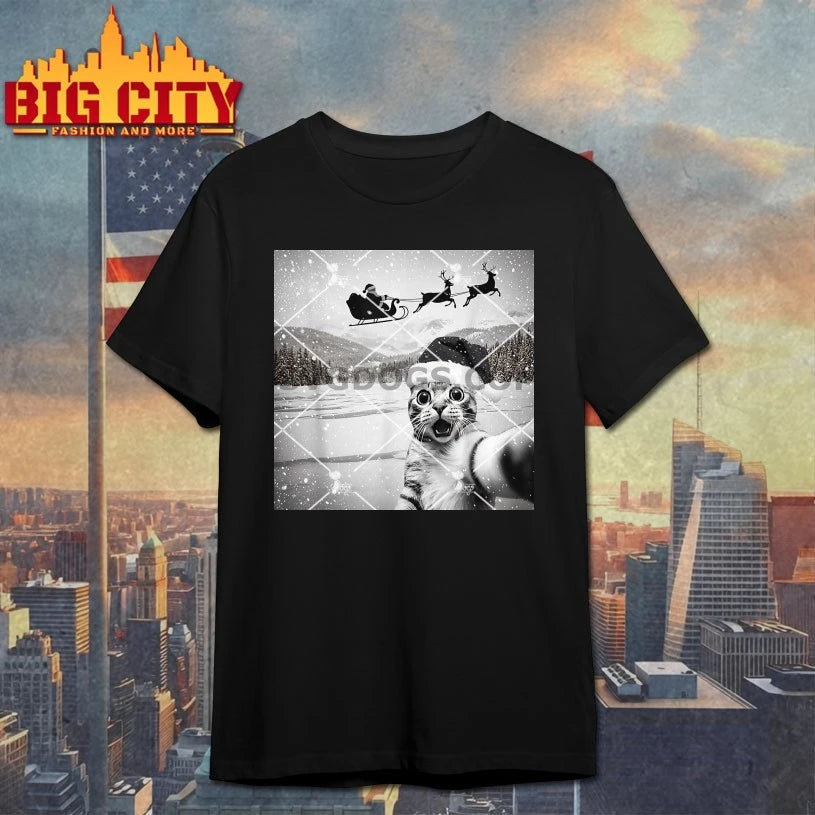 Cat Selfie with Santa Christmas 2025 meme shirt