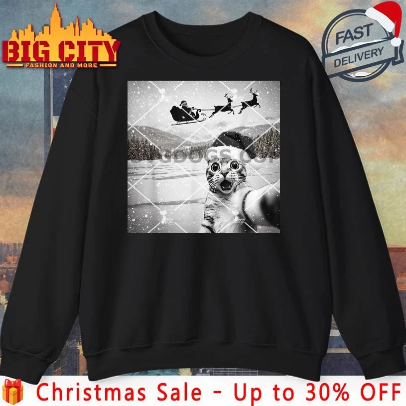 Cat Selfie with Santa Christmas 2025 meme shirt