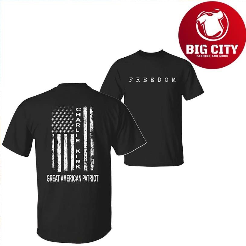Charlie Kirk Freedom Graphic, A True American Patriot US Flag Two Sided Shirt
