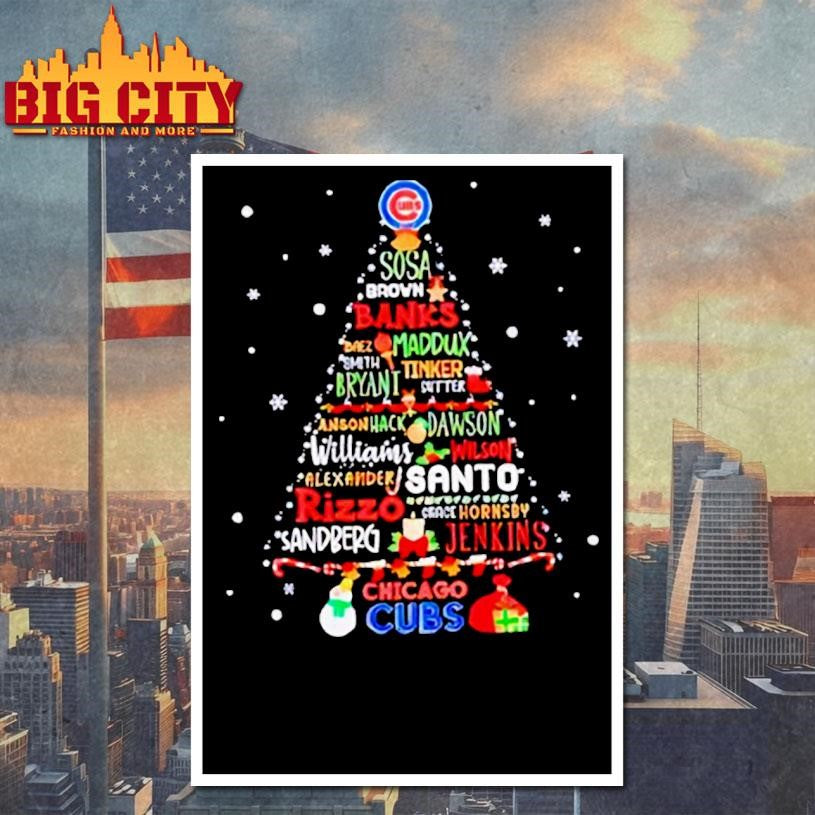 Chicago Cubs MLB name players tree Christmas 2025 shirt