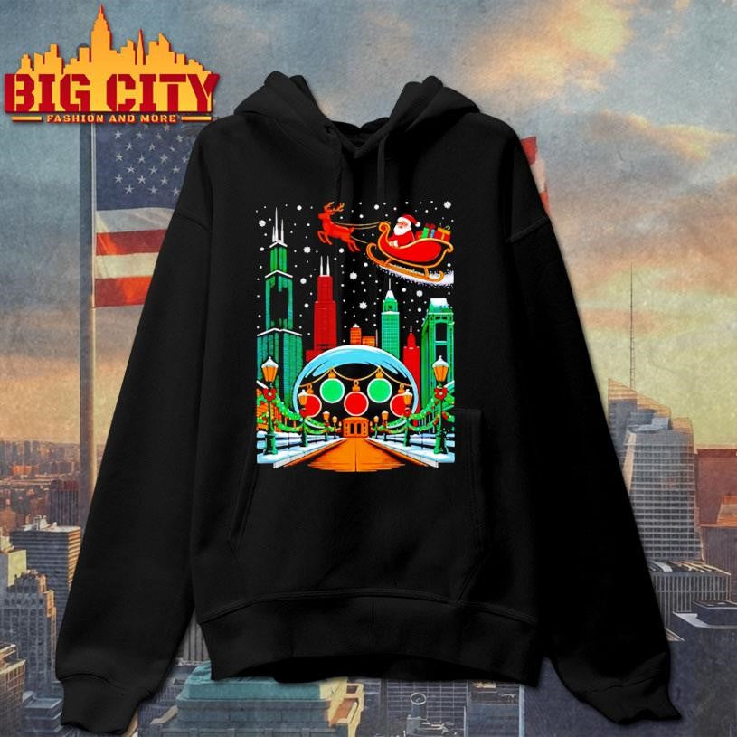 Chicago skyline with Santa’s sleigh christmas shirt