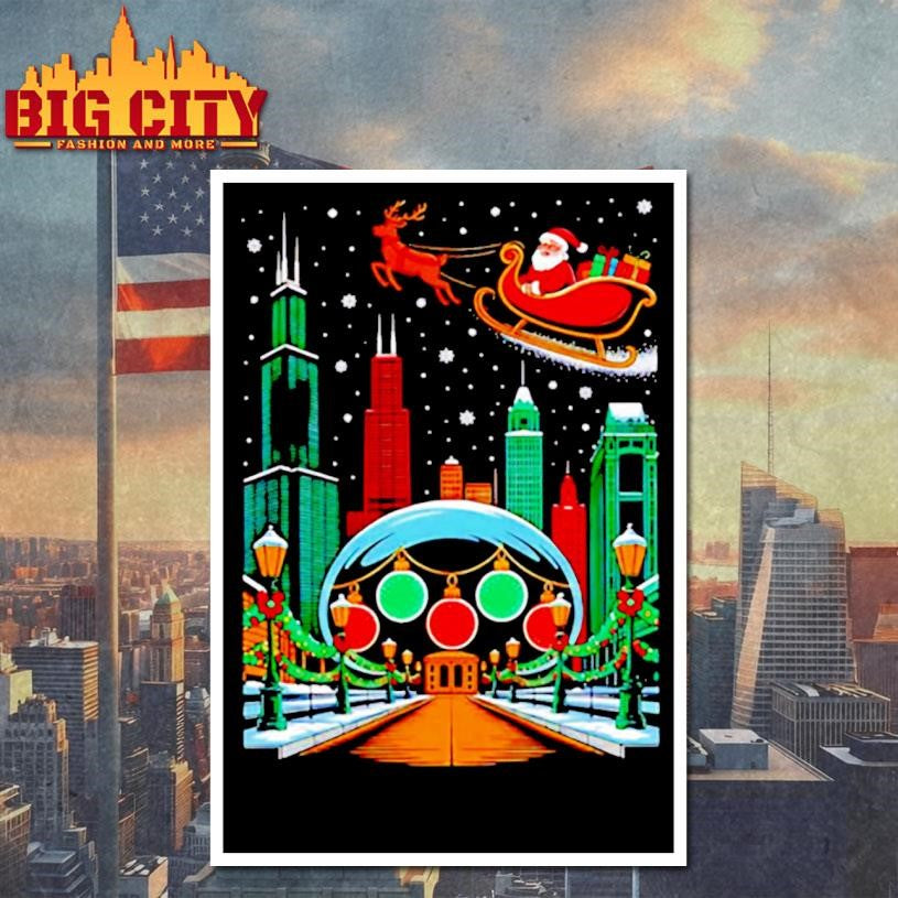 Chicago skyline with Santa’s sleigh christmas shirt