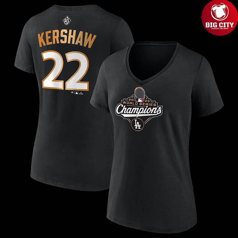Clayton Kershaw #22 Dodgers World Series Champions 2025 Two Sided Shirt