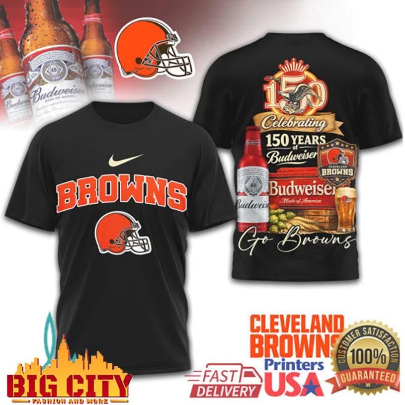 Cleveland Browns Budweiser 150 Years Celebration Beer Collaboration Two Sided Shirt
