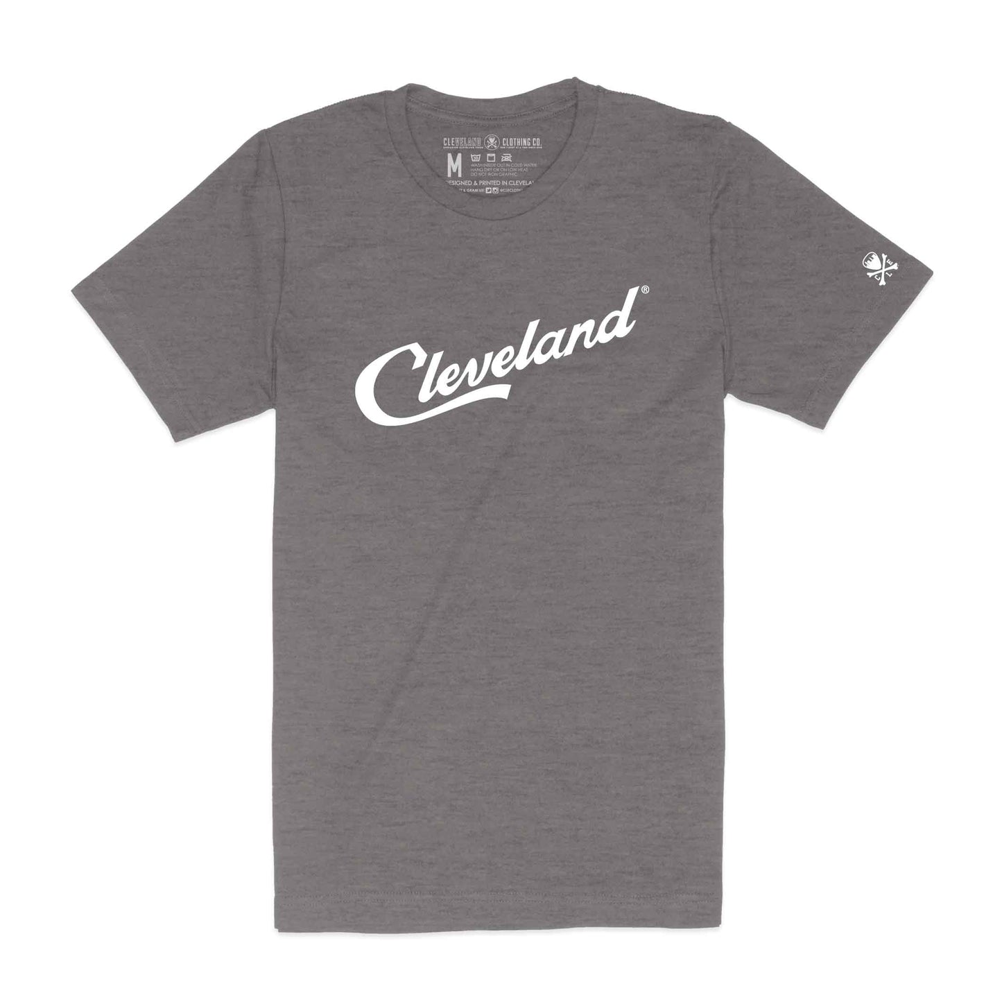 Cleveland Script - Mens/Unisex Crew T-Shirt - Heather Grey