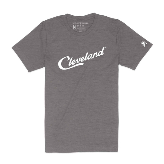 Cleveland Script - Mens/Unisex Crew T-Shirt - Heather Grey