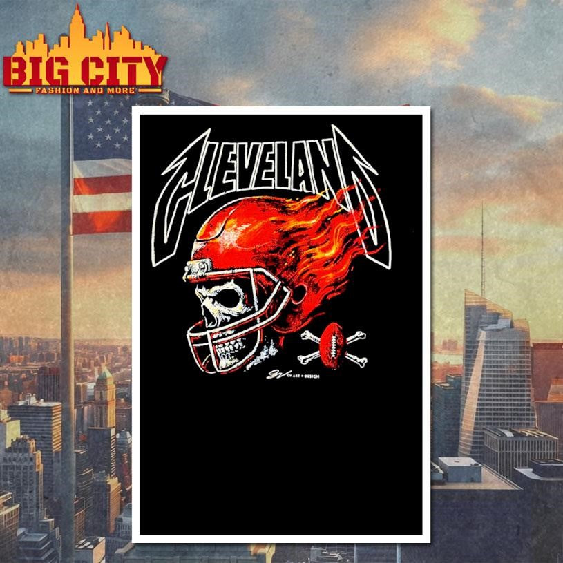 Cleveland Skull Flames Helmet Shirt