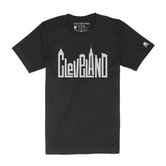 Cleveland Skyline Letters, Mens/Unisex  T-Shirt - Black Heather