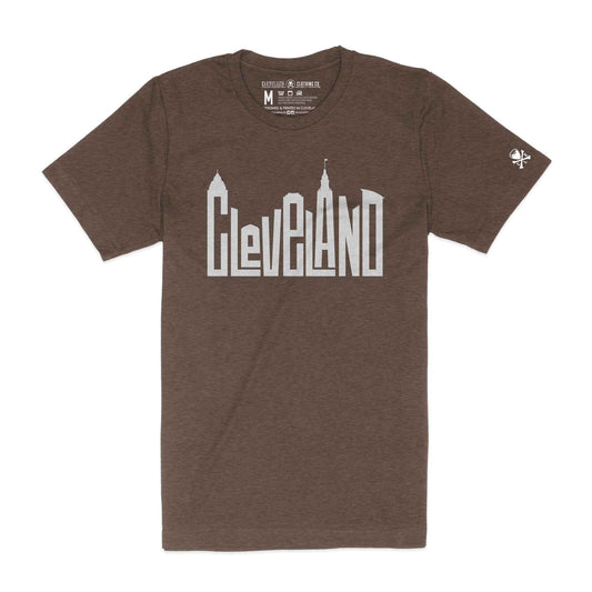 Cleveland Skyline Letters - Mens/Unisex Crew T-Shirt - Heather Brown