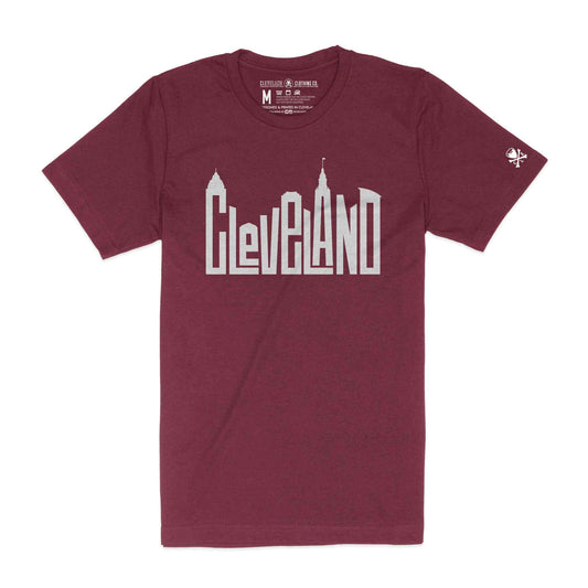 Cleveland Skyline Letters - Mens/Unisex Crew T-Shirt - Heather Cardinal
