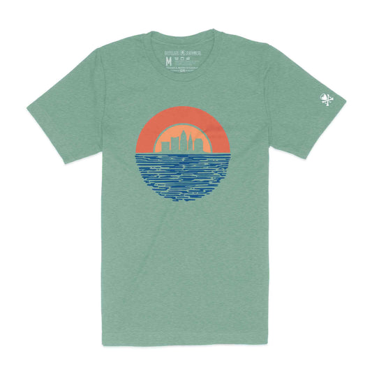 Cleveland Sunset - Mens/Unisex Crew T-Shirt - Heather Sage